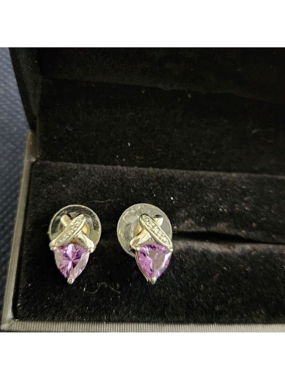 Trillian Genuine Amethyst with Diamonds Post Earrings - Picture 3 of 5